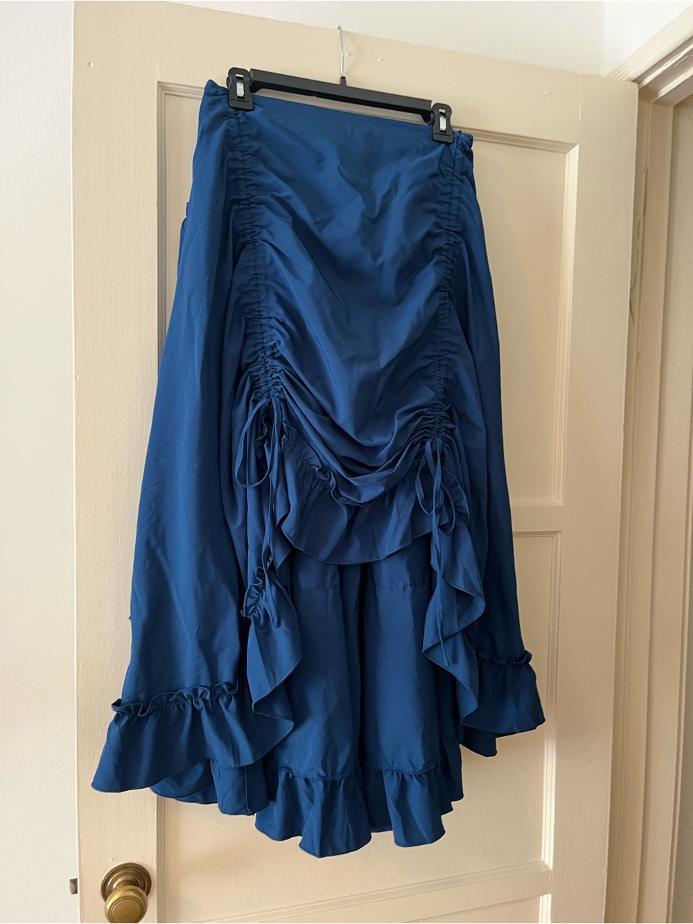 Blue Ruffled High-Low Adjustable Height Midi Skirt - Women